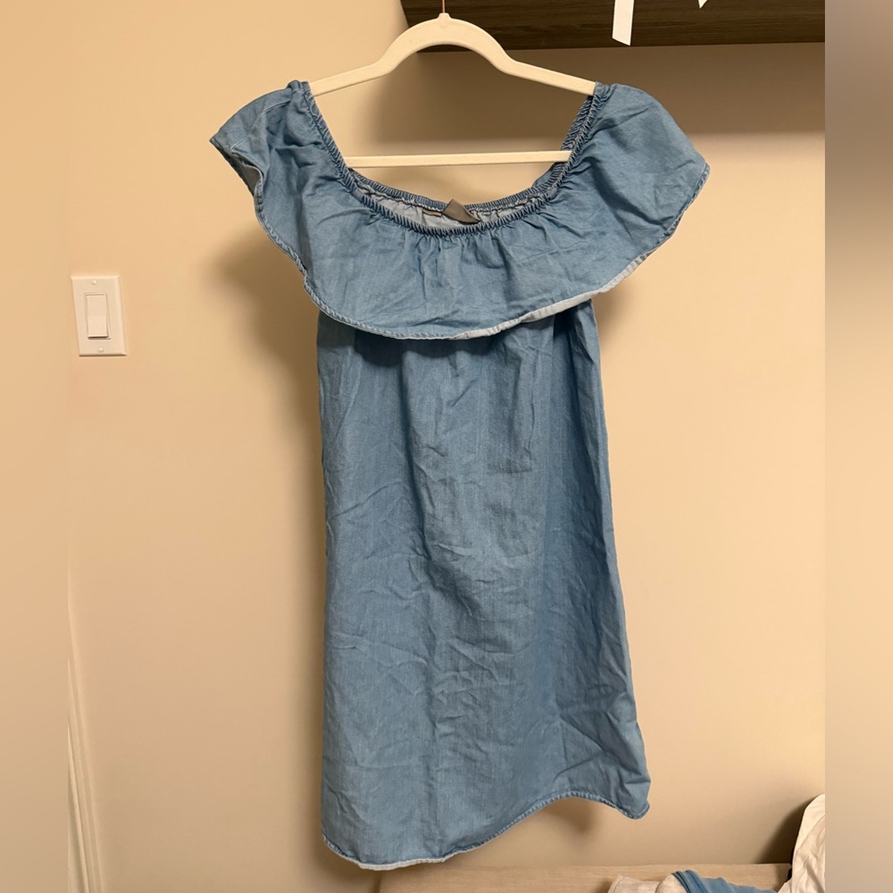 Light Blue Denim Style Off-Shoulder Summer Dress